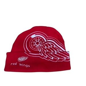 "Detroit Red Wings" NHL Knit Beanie Hat Red White Embroidered Logo Hockey READ